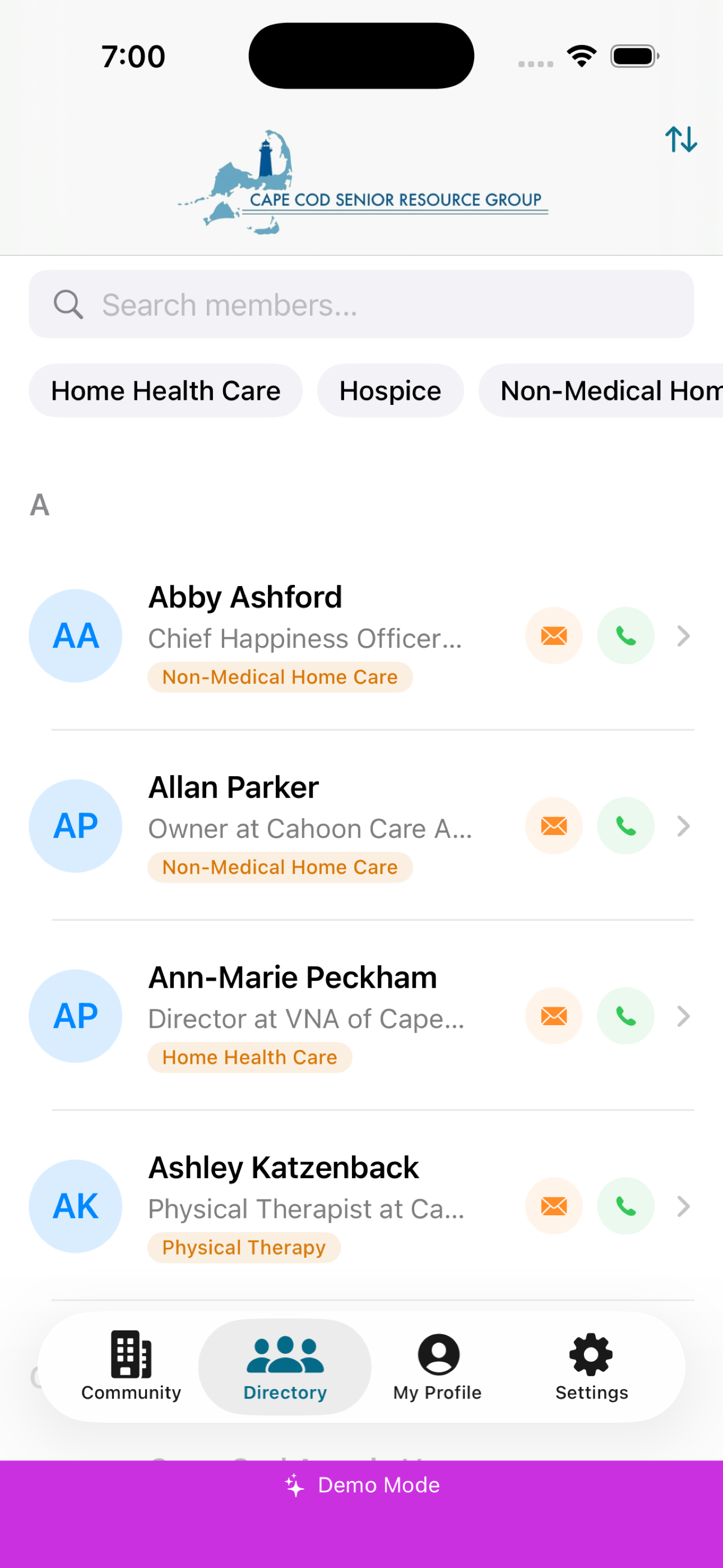 Member profile screen